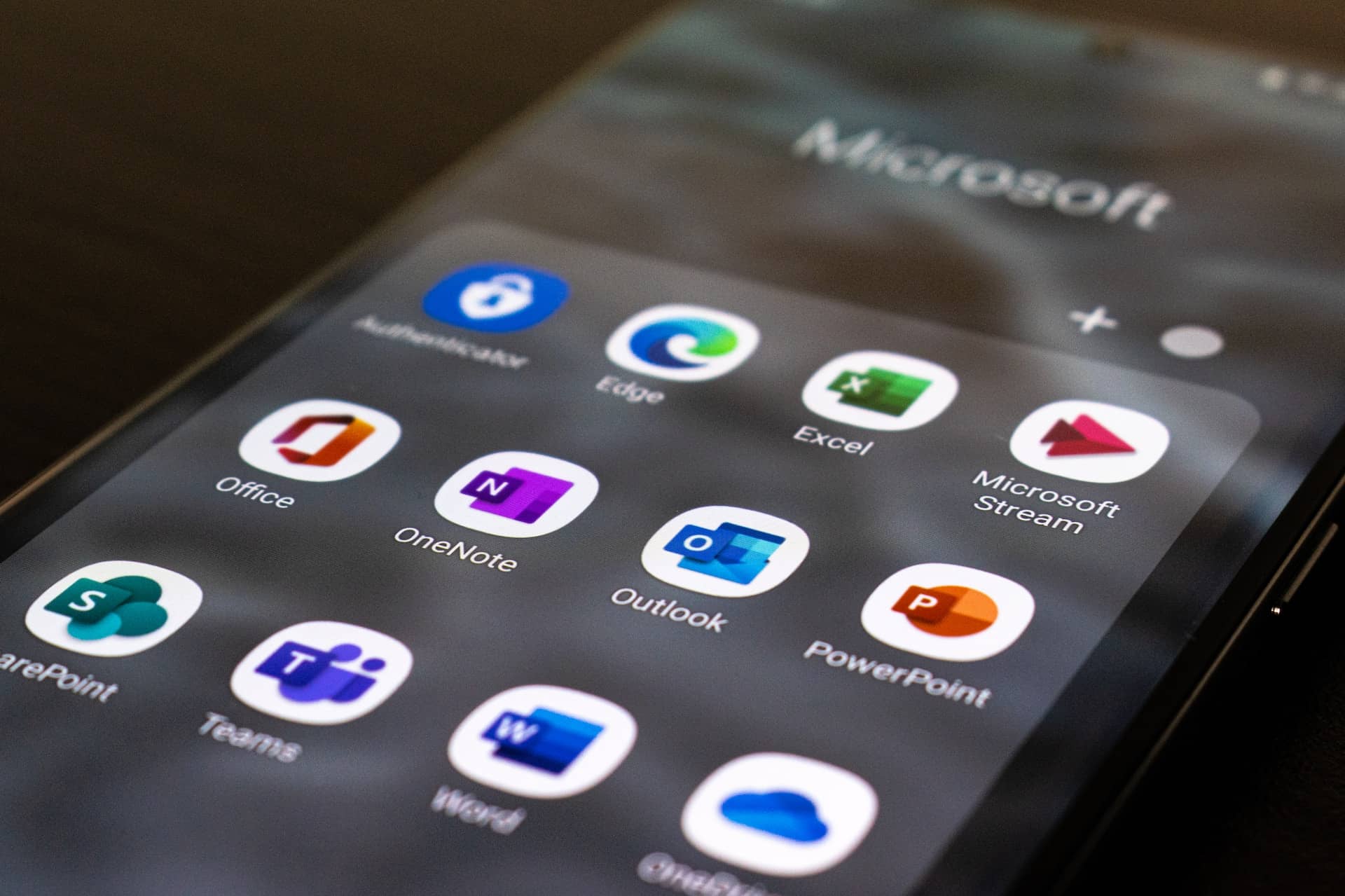 Microsoft applications on a smartphone screen