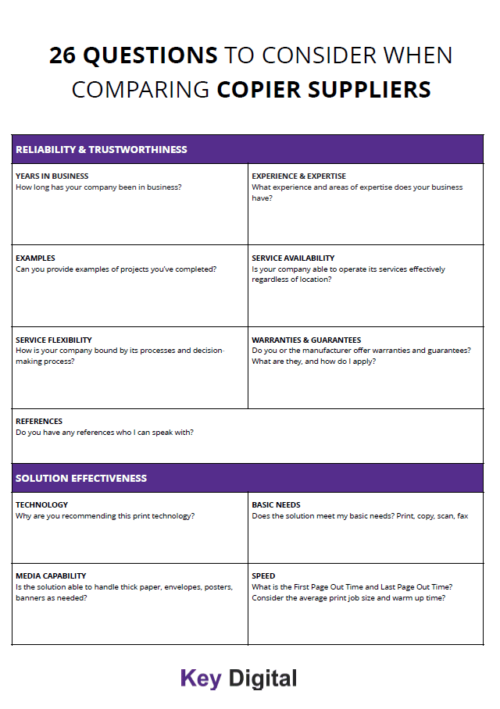 26 Questions to Consider When Comparing Copier Suppliers Key Digital